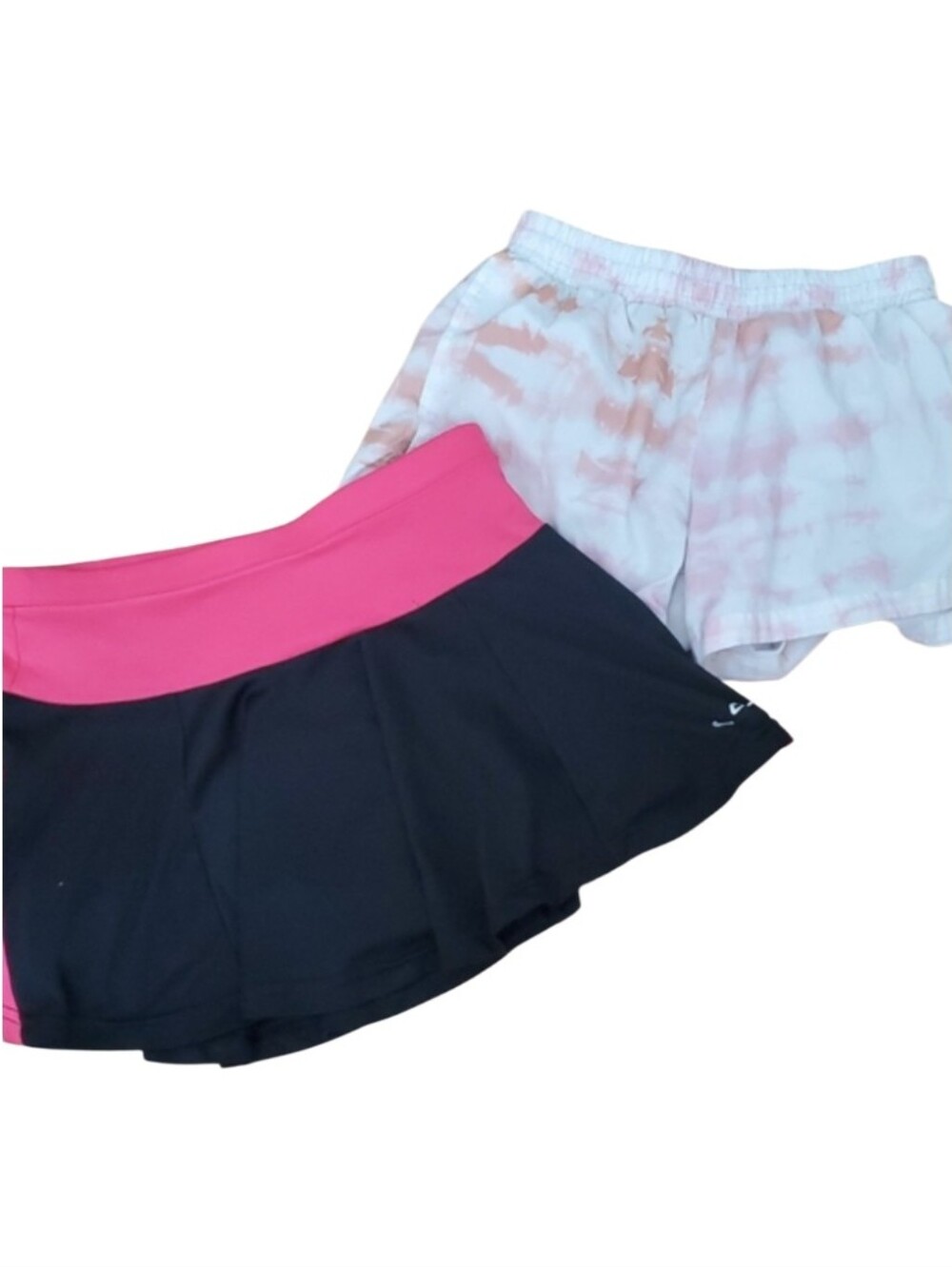2 Pair Athletic Shorts Girl 10-12 C9 Black Hot Pink Skort & White Peach Tie-Dye